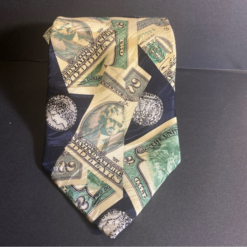 Museum Artifacts All Silk Tie Money All Over Print Currency $2 Bill Drip Bling‎